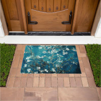 Dark Teal Almond Blossoms by VanGogh Door Mat