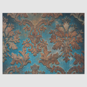 Dark Teal and Patina Damask Decoupage Tissue Paper