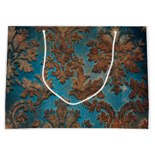 Dark Teal and Patina Damask Large Gift Bag