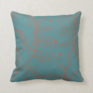 Dark Teal and Salmon Orange Tree Branch Pattern Cushion