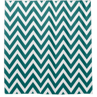 Dark Teal and White Chevron Shower Curtain