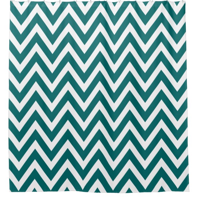 Dark Teal and White Chevron Shower Curtain (Front)