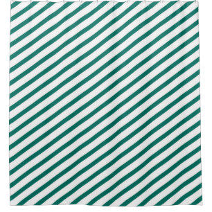 Dark Teal and White Diagonal Stripes Modern Shower Curtain