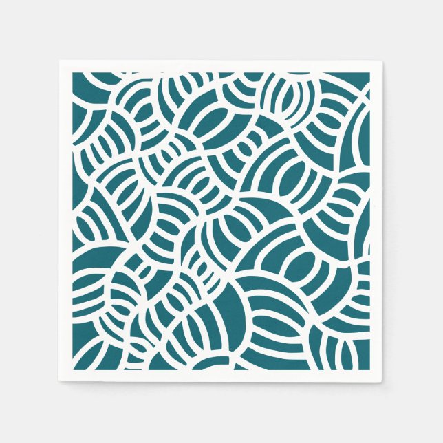 Dark teal and white Doodle Napkin (Front)