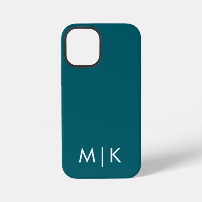 Dark Teal and White Modern Monogram  iPhone Case (Back)