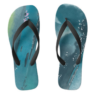 Dark Teal Artsy Abstract Watercolor Modern Jandals