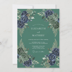 Dark Teal Atmospheric Forest Wedding Invitation