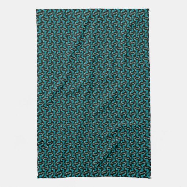 Dark Teal & Black Pattern Tea Towel (Vertical)