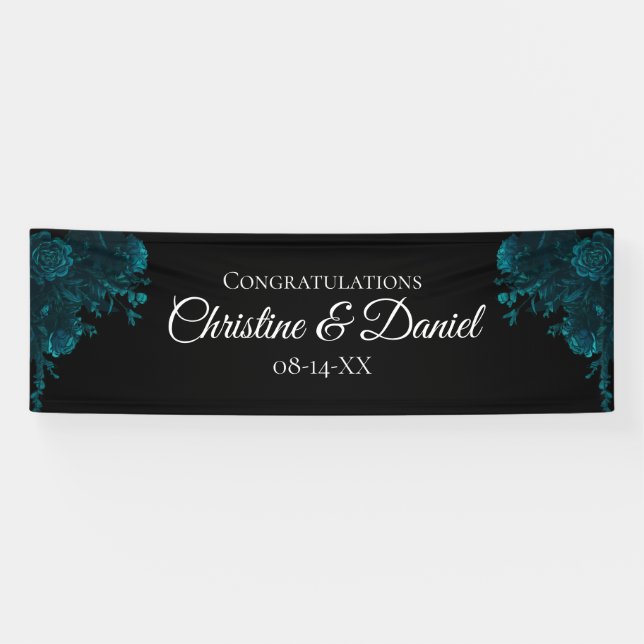 Dark Teal Black Roses Wedding Banner (Horizontal)