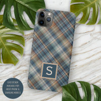 Dark Teal Blue Beige Tan Plaid Gingham Pattern
