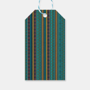 DARK TEAL BLUE GREEN & GOLD TRIBAL PATTERNS GIFT TAGS