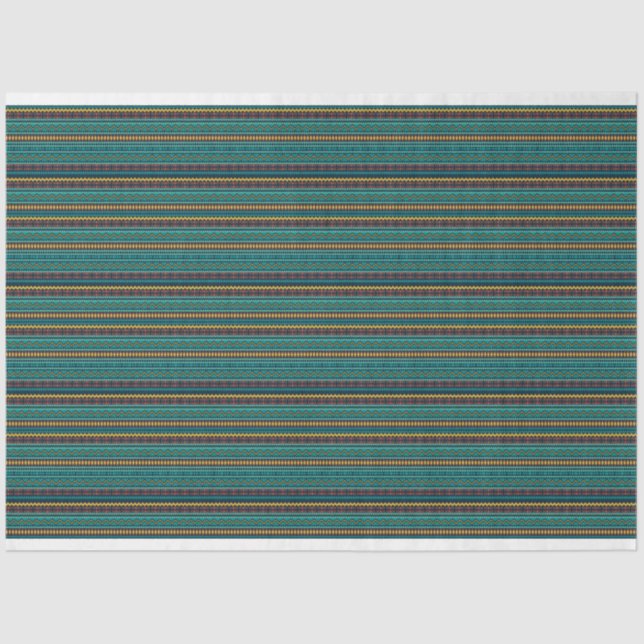 DARK TEAL BLUE GREEN & GOLD TRIBAL PATTERNS TISSUE PAPER (Front)