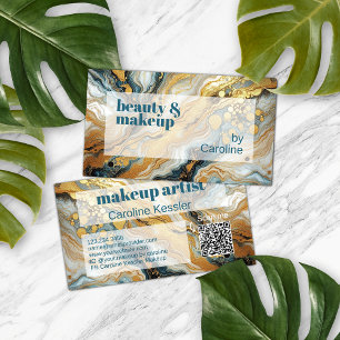 Dark Teal Blue Grey White Gold Marble Art Pattern Business Card