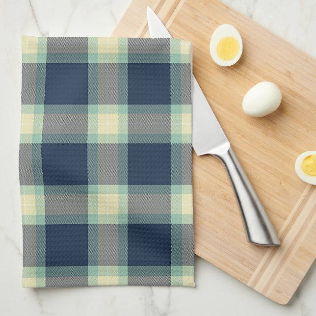 Dark Teal Blue Mint Green Classic Tartan Pattern Tea Towel (Quarter Fold)