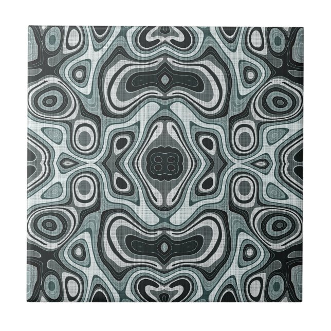 Dark Teal Blue Seafoam Green Grey Ethnic Tribe Art Tile (Front)