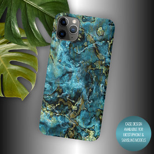 Dark Teal Blue Turquoise Faux Gold Agate Pattern Case-Mate iPhone Case