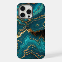 Dark Teal Blue Turquoise Faux Gold Agate Tough