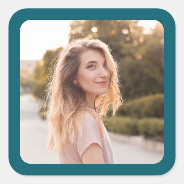 Dark Teal Border Photo Square Sticker (Front)