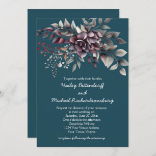 Dark Teal, Burgundy, Dusty Purple, Sage Wedding Invitation