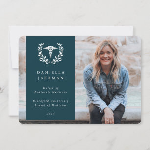 Dark Teal Caduceus Medical School Graduation Photo Announcement