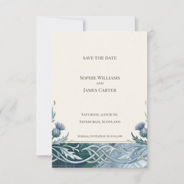 Dark Teal Celtic Save the Date Card (Front)