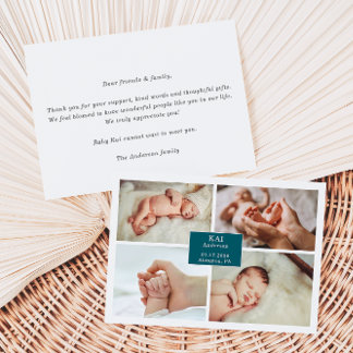 Dark Teal Classic Baby Photo Announcement Card