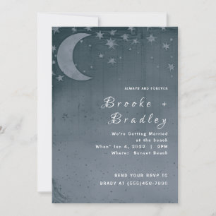 Dark Teal Crescent Moon Celestial Wedding Invitation