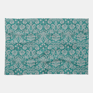 Dark Teal Damask Tea Towel