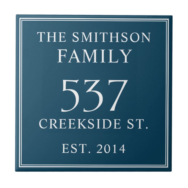    Dark Teal Date Established Address House Plaque Tile (Front)