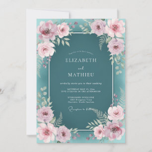 Dark Teal Dreamy Botanical Wedding Invitation