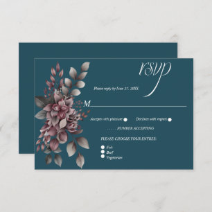 Dark Teal, Dusty Purple, Lavender, Sage Floral RSVP Card