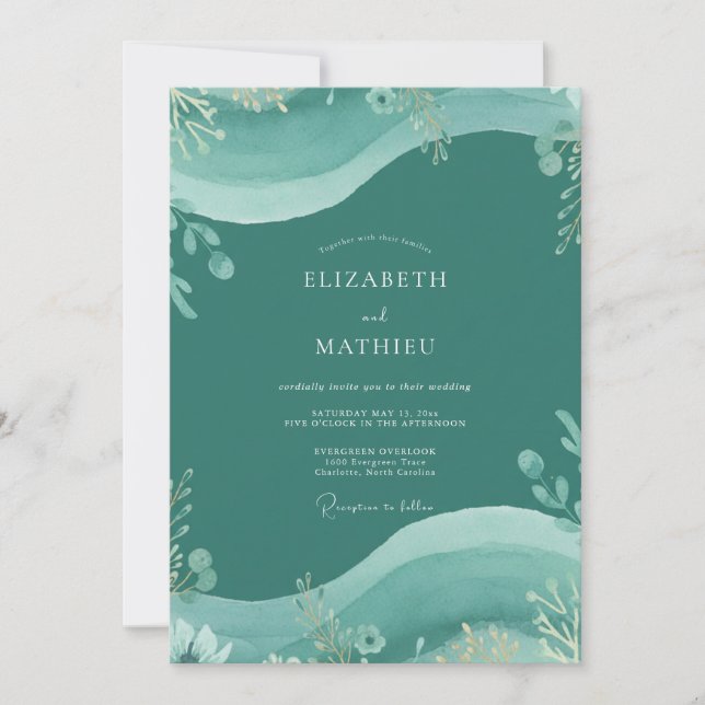 Dark Teal Eucalyptus Wedding Invitation (Front)