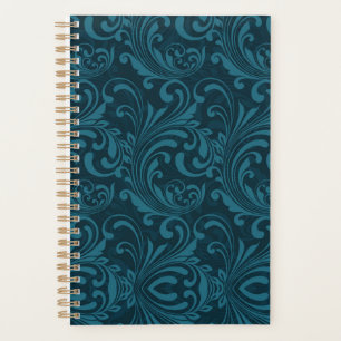 Dark teal floral damask pattern planner