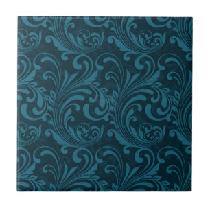 Dark teal floral damask pattern tile