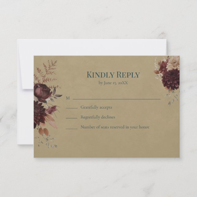 Dark Teal Floral Gothic RSVP Card (Front)