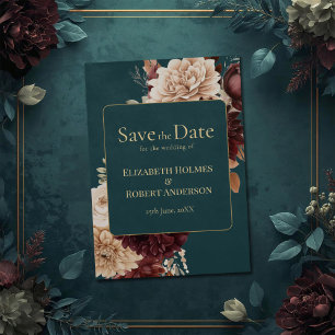 Dark Teal Floral Gothic Save the Date Invitation