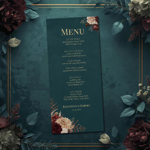 Dark Teal Floral Gothic Wedding Menu