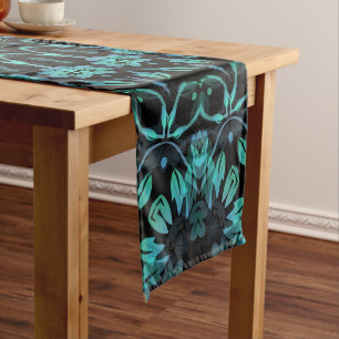 Dark Teal Floral Noir Mandala Short Table Runner