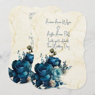 Dark Teal Floral Wedding Bouquet Invitation