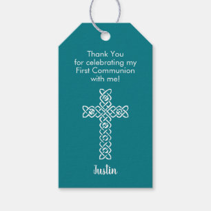 Dark Teal Frist Communion Thank You Favour Gift Tags
