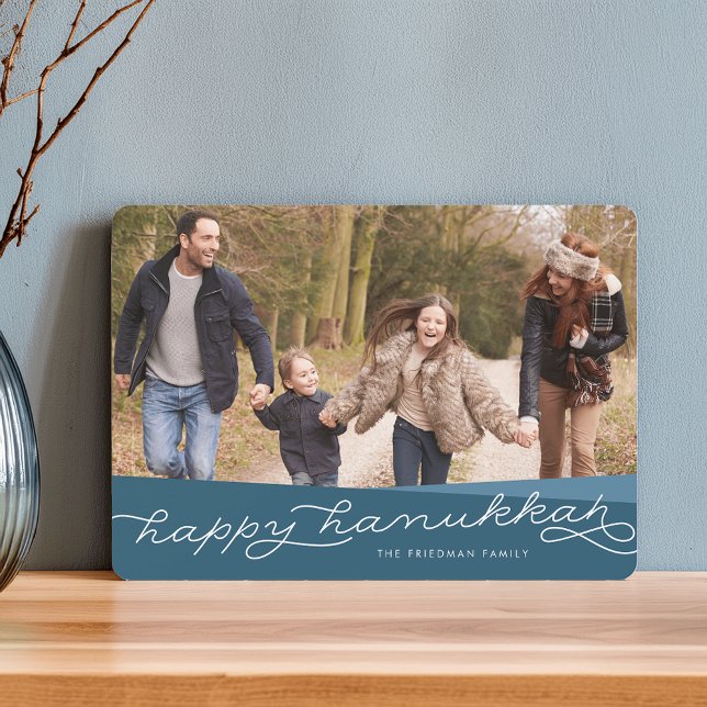 Dark Teal Geo Script | Hanukkah Photo Holiday Card (Creator Uploaded)