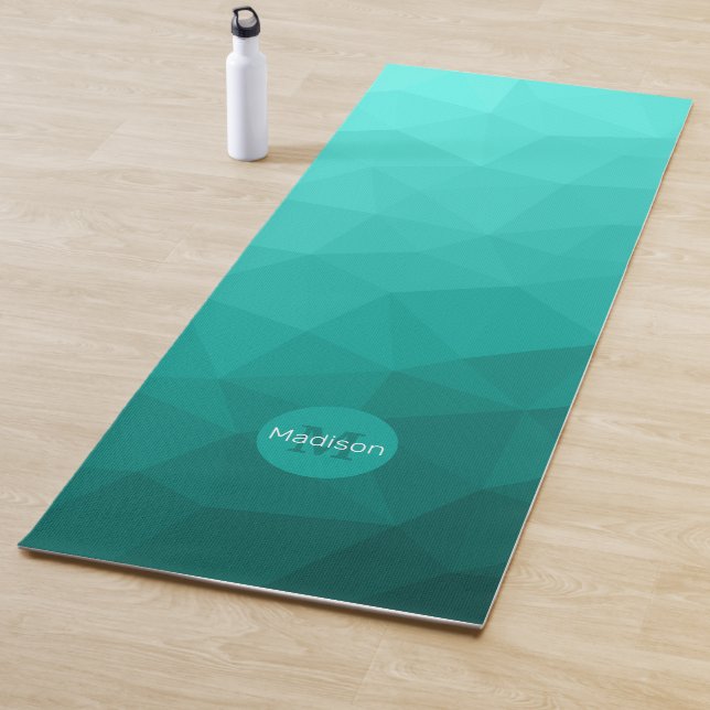 Dark teal geometric mesh pattern Monogram Yoga Mat (In Situ)