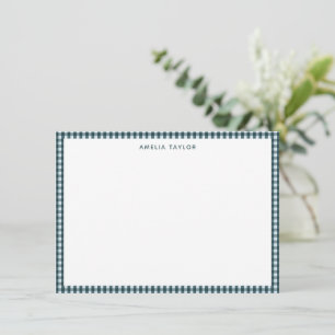 Dark Teal Gingham Border Personalised Stationery Card