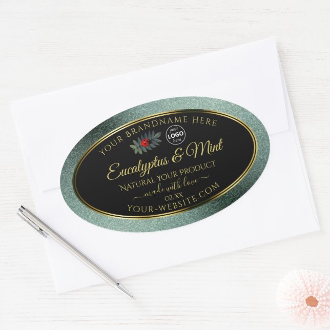 Dark Teal Glitter Black Product Label Ladybug Logo (Envelope)