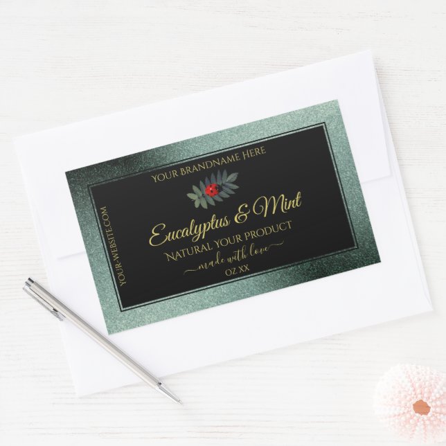 Dark Teal Glitter Black Product Labels Ladybug (Envelope)
