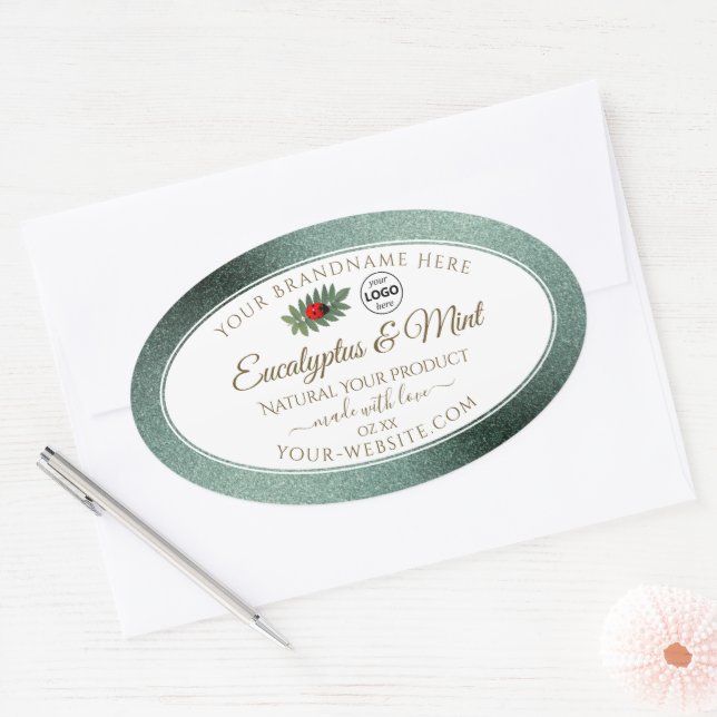 Dark Teal Glitter White Product Label Ladybug Logo (Envelope)
