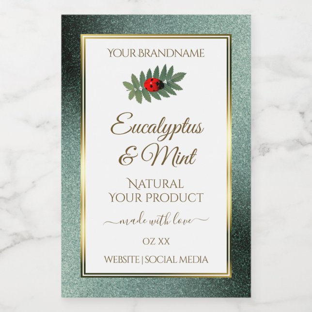 Dark Teal Glitter White Product Labels Ladybug (Single Label)