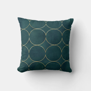 Dark Teal, Gold Circles Watercolor. Cushion