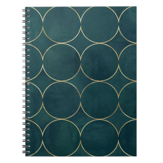 Dark Teal, Gold Circles Watercolor. Notebook