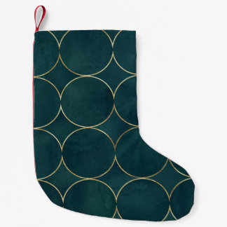 Dark Teal, Gold Circles Watercolor. Small Christmas Stocking